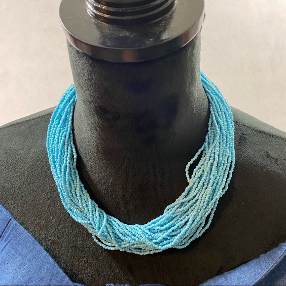 Jewelry - Beaded Necklace Multiple Strands Blue beads 20” length